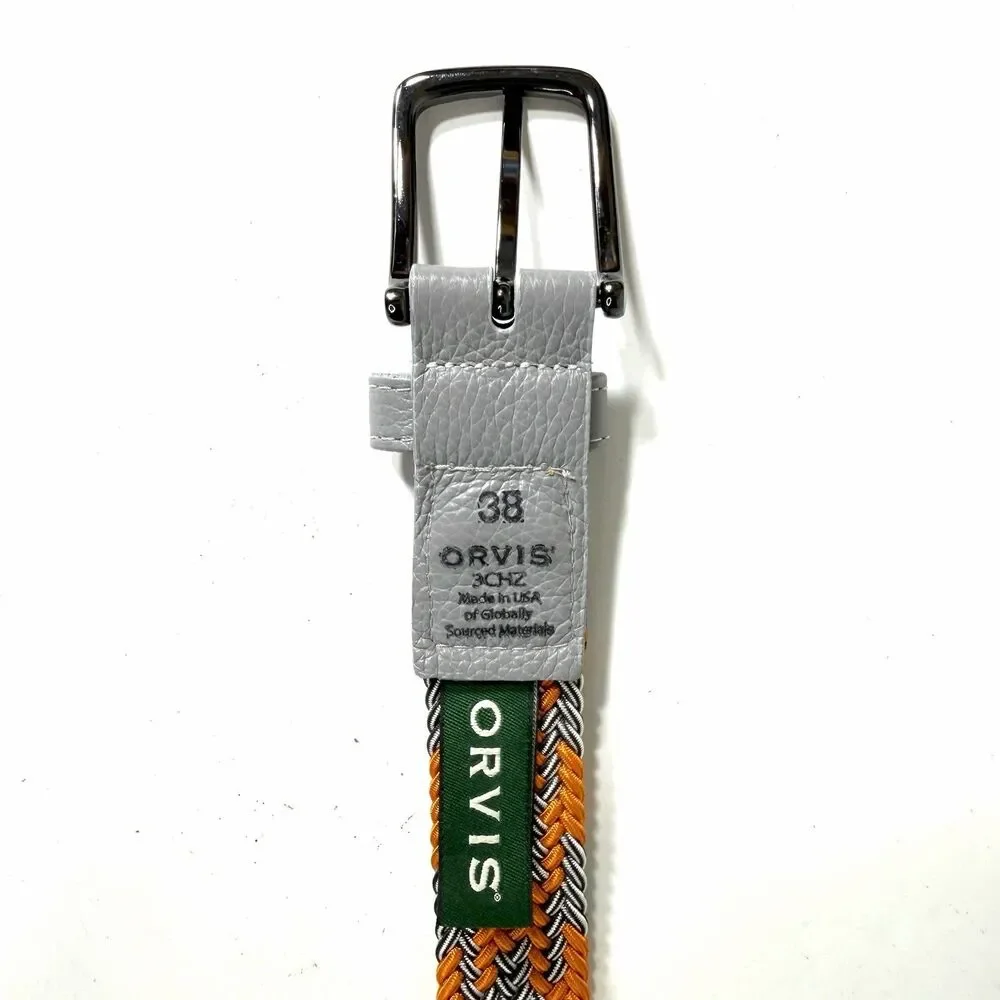 Orvis Voyager Belt Mens Size 38 Orange Gray Woven Stretch Braided USA